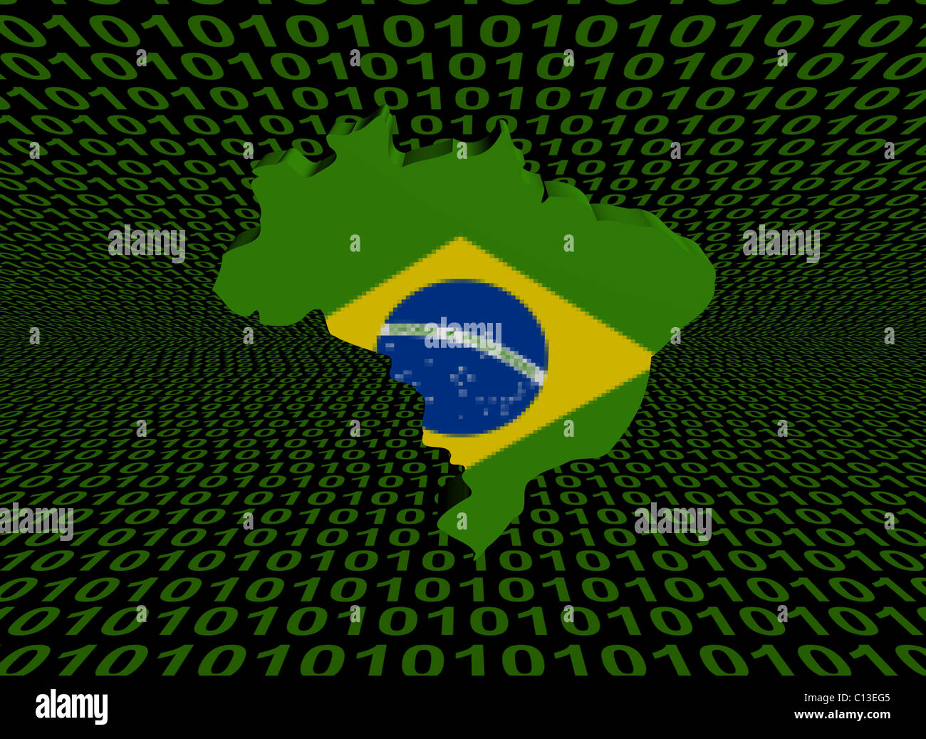 Pixelated Brazil map flag with abstract binary illustration Stock Photo ...