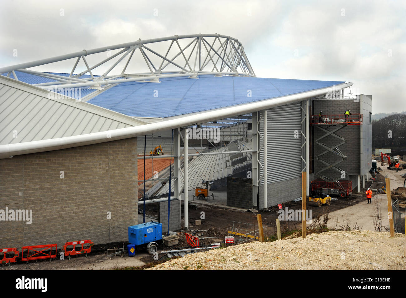 Building work takes place on the American Express Community Stadium, the new home of Brighton and Hove Albion Football Club Stock Photo