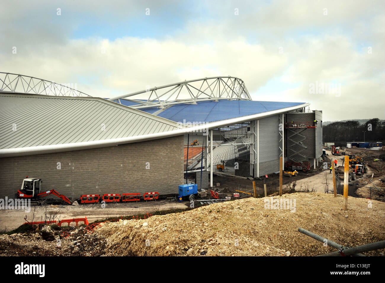Building work takes place on the American Express Community Stadium, the new home of Brighton and Hove Albion Football Club Stock Photo