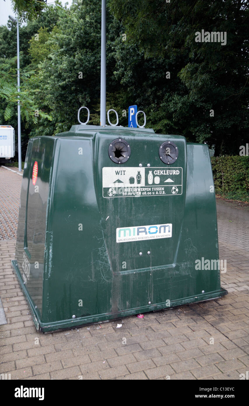 Glass recycling container in the small Belgian village of Geluveld, near Ieper, Belgium. Stock Photo