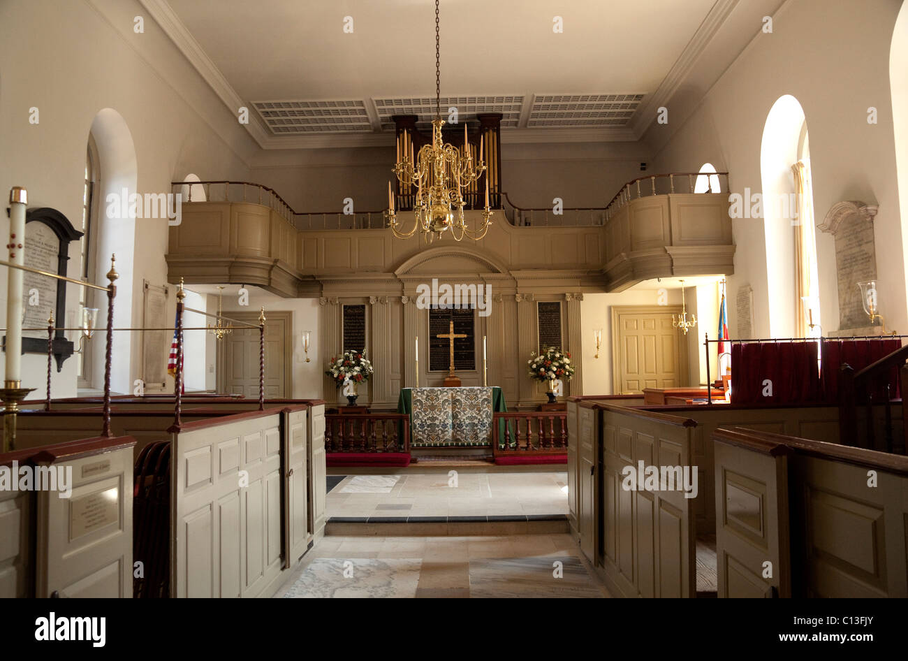 interior of Bruton Parish Church in Williamsburg VA Stock Photo
