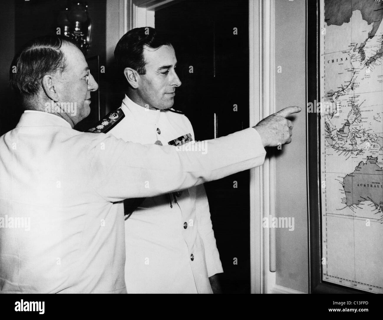 World War II. US Secretary of the Navy Frank Knox and British Admiral Lord Louis Mountbatten, Supreme Allied Commander in Southeast Asia, 1943 Stock Photo