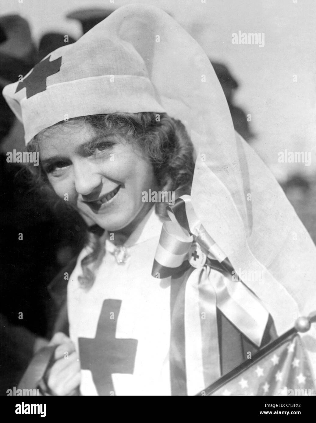 Red Cross' Mary Pickford at the head of a huge parade, San Francisco, December 21, 1917. Stock Photo