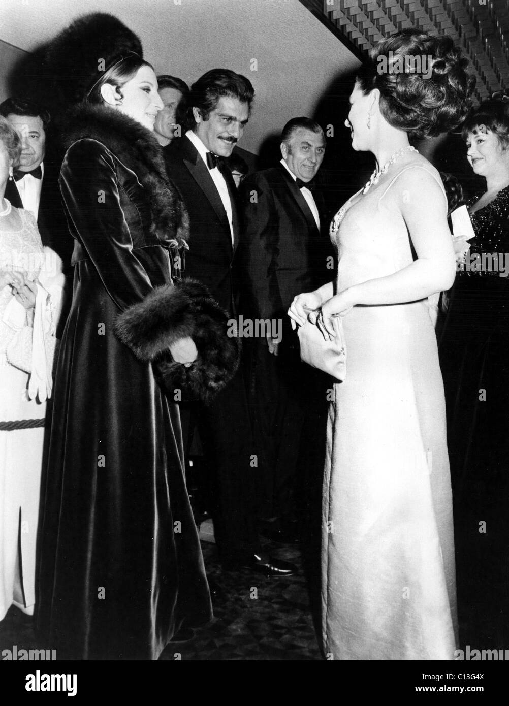 Barbara Streisand and Omar Sharif with Princess Margaret, FUNNY GIRL London premiere, circa 1968 Stock Photo