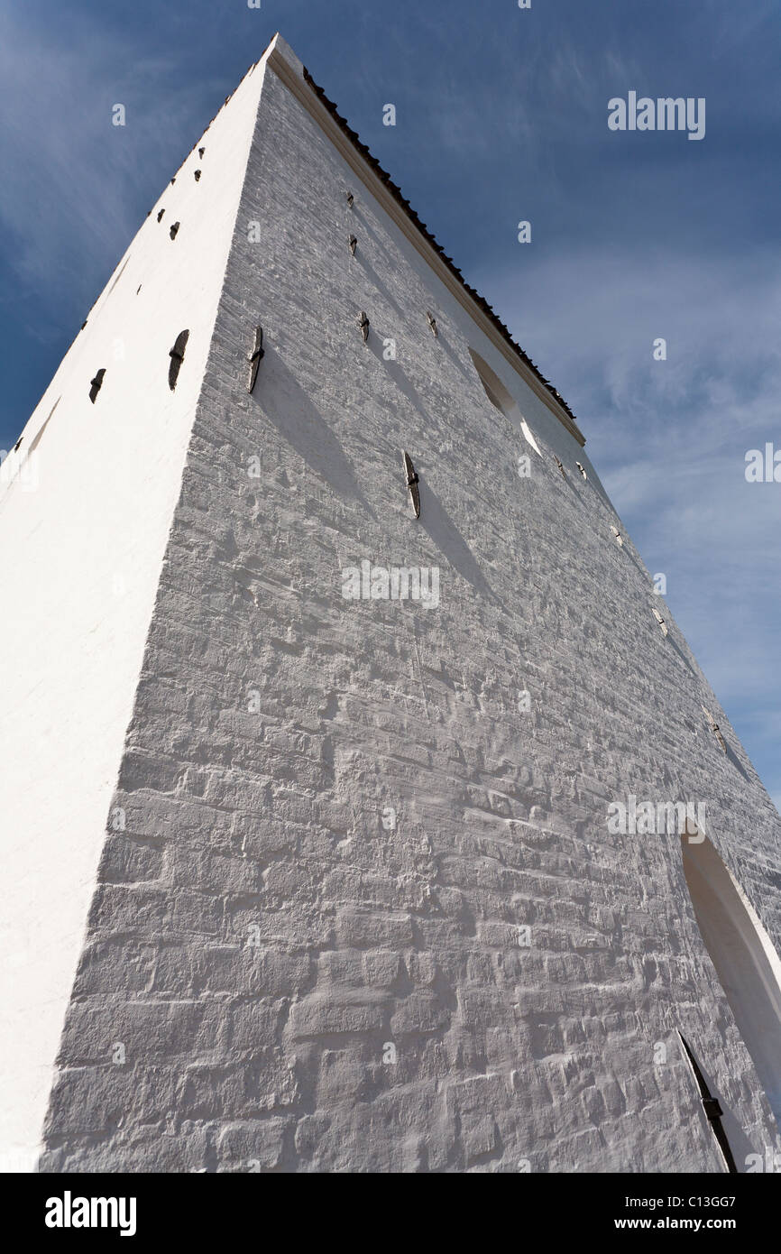 Tilsandede Kirke's soaring walls . A low, view  from the sand, of the buried church in the dunes near Skagen. Stock Photo