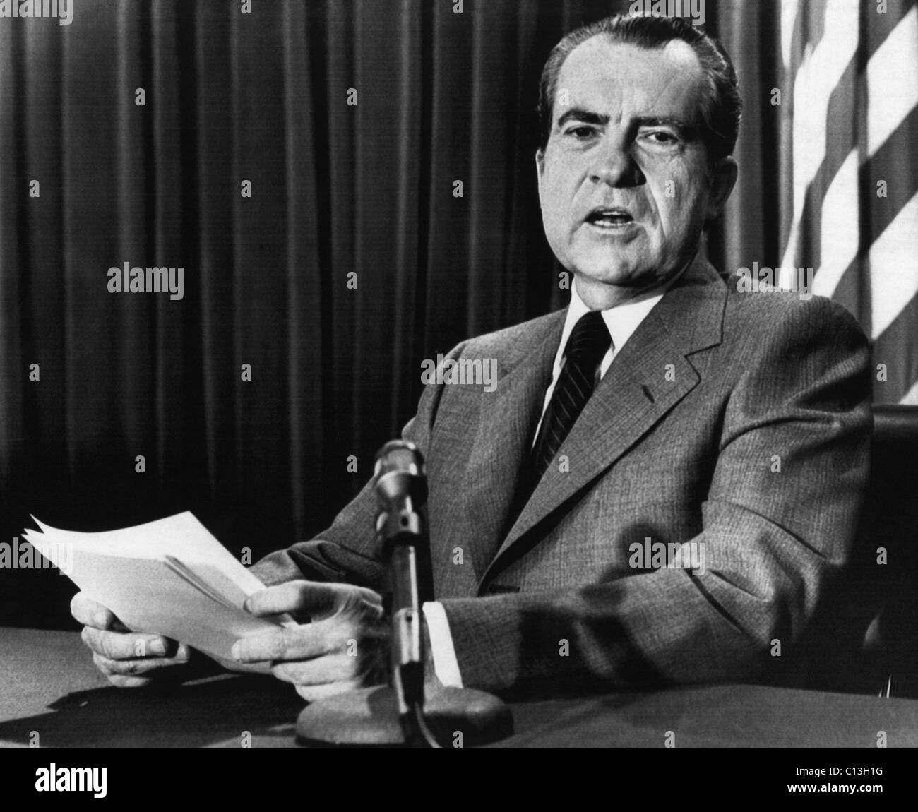 1971 US Presidency.  President Richard Nixon announcing Supreme Court Justice nominees Lewis Powell and William Rehnquist, 1971 Stock Photo