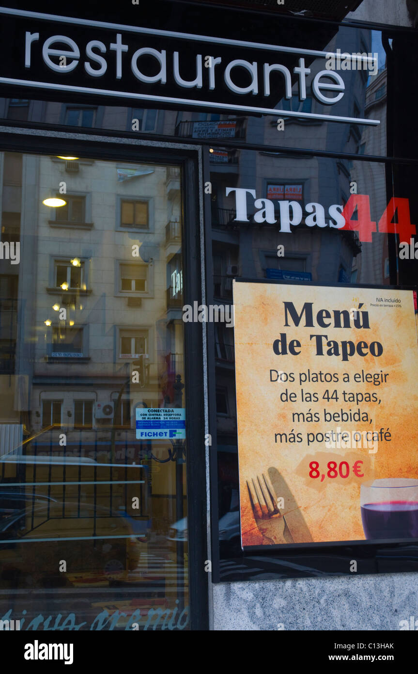 Tapas restaurant exterior at Plaza de Espana square Gran Via street Madrid  Spain Europe Stock Photo - Alamy