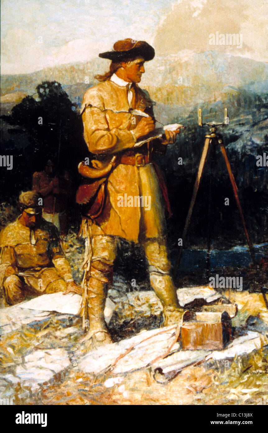 George Washington as a young surveyor in western Virginia, Virginia Polytechnic Institute & State University Stock Photo