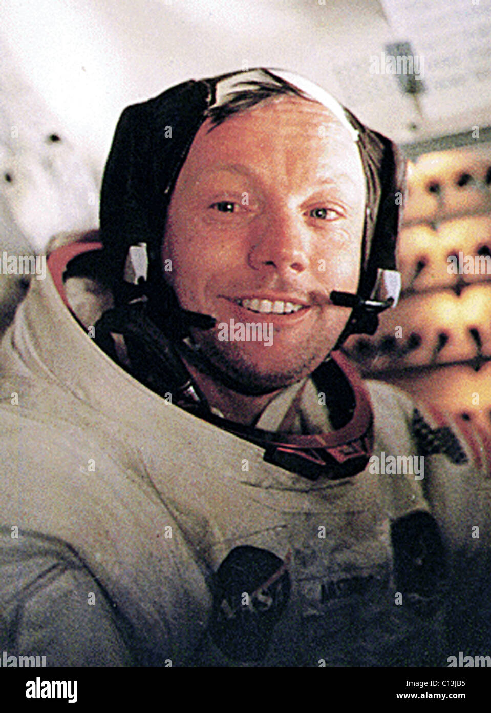 NEIL ARMSTRONG, in the lunar module, just after taking a walk on the moon, July 1969. (c)NASA. Courtesy: Everett Collection. Stock Photo