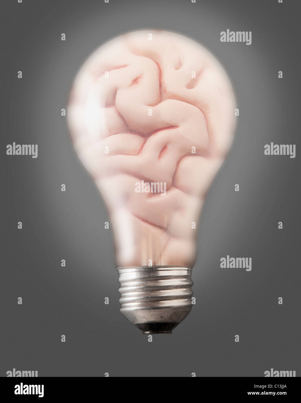 Composition of bulb and one human brain Stock Photo
