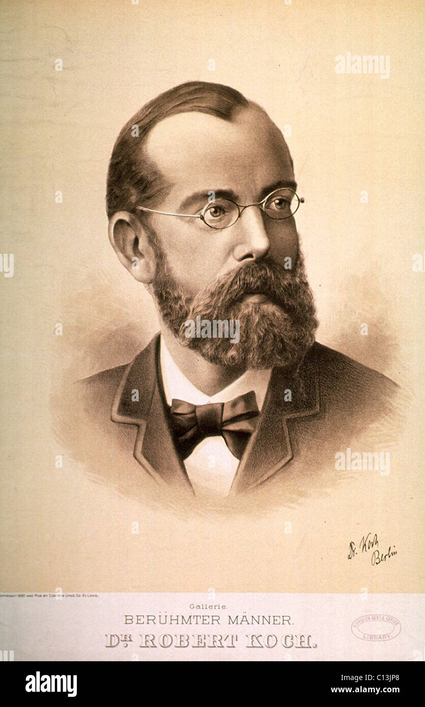 Robert Koch (1843-1910), German physician, who with Louis Pasteur, founded the modern science of bacteriology. He received the Nobel Prize for Physiology or Medicine in 1905 for his work on tuberculosis. 1887 portrait. Stock Photo