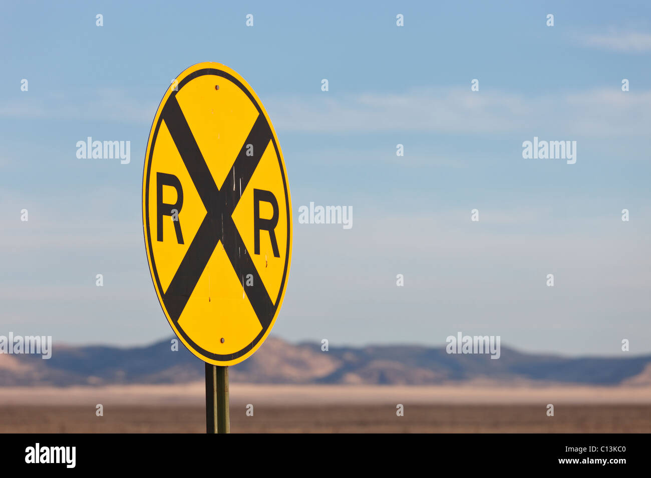 Railroad crossing sign in rural New Mexico. Stock Photo