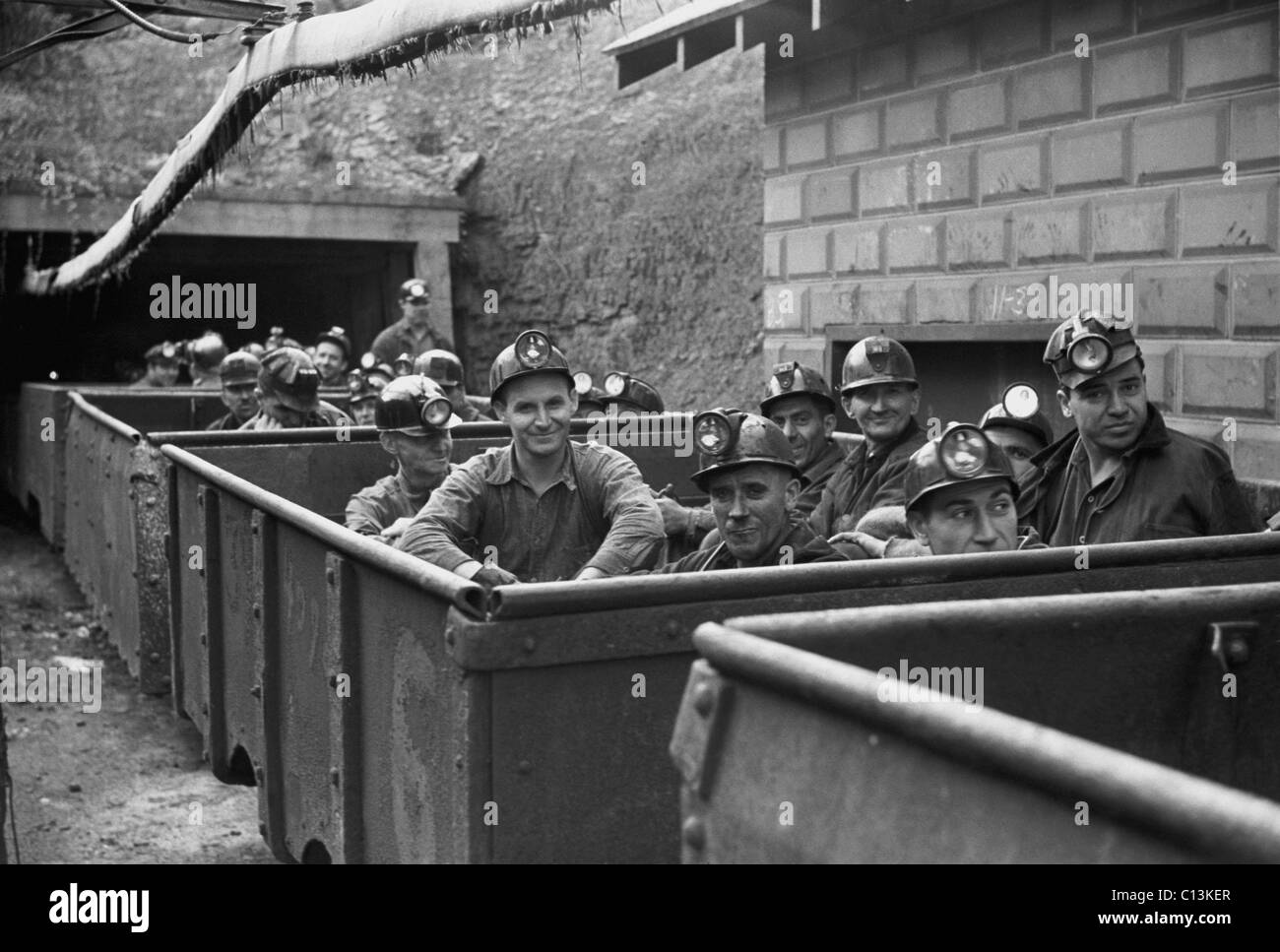 Coal miners ready for next shift to go into mines at Maidsville, West