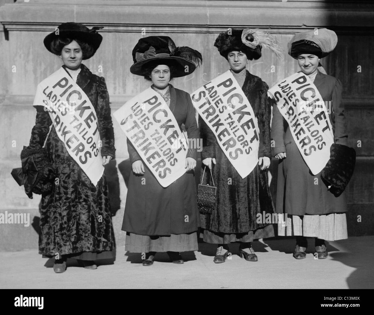 Strike pickets from Ladies Tailors, during the New York shirtwaist strike of 1909 which began after a labor dispute at the Triangle Shirtwaist factory, the site of the tragic 1911 fire. Stock Photo