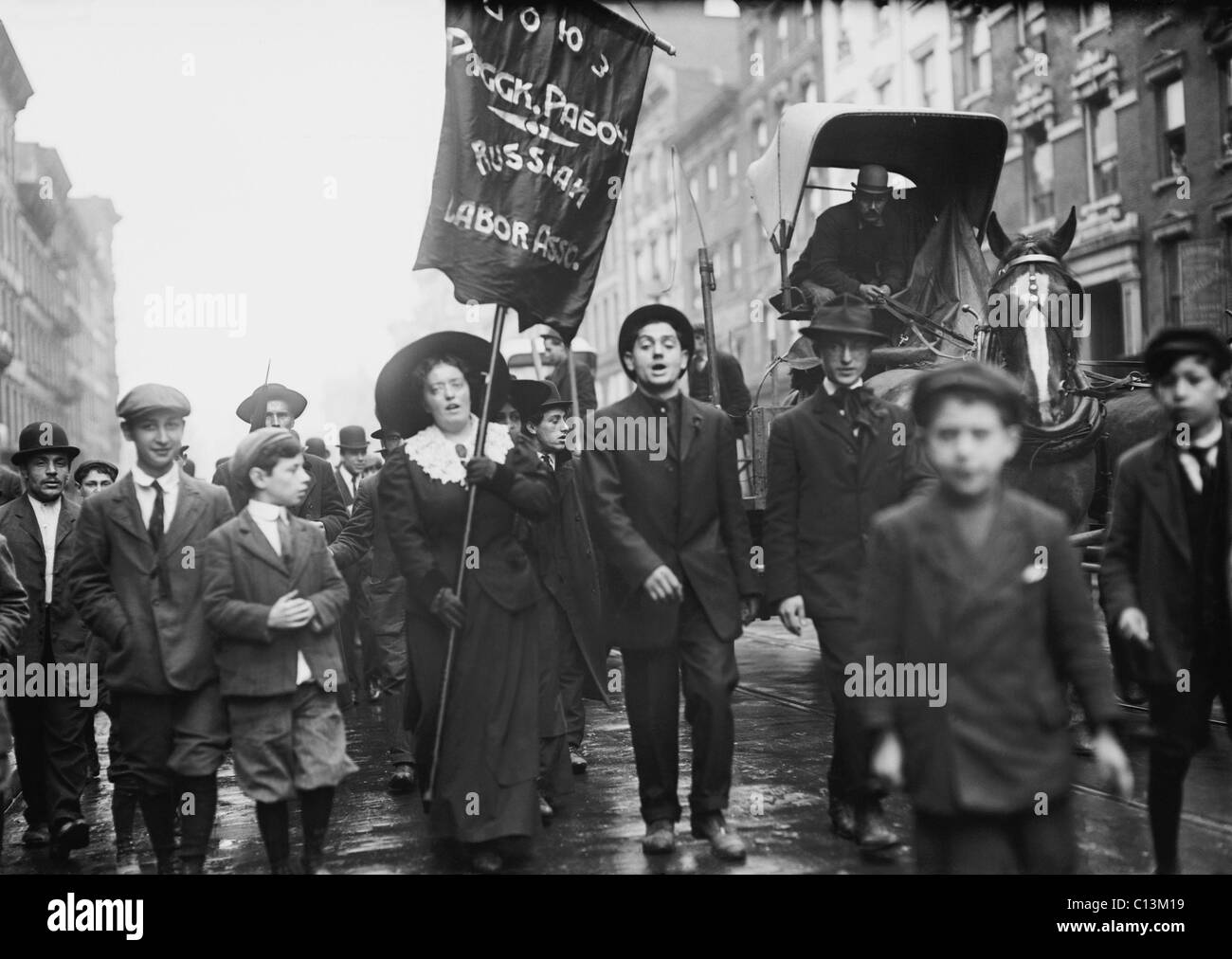 Russian Labor Association marchers at the May Day parade in New York City in 1909. Stock Photo