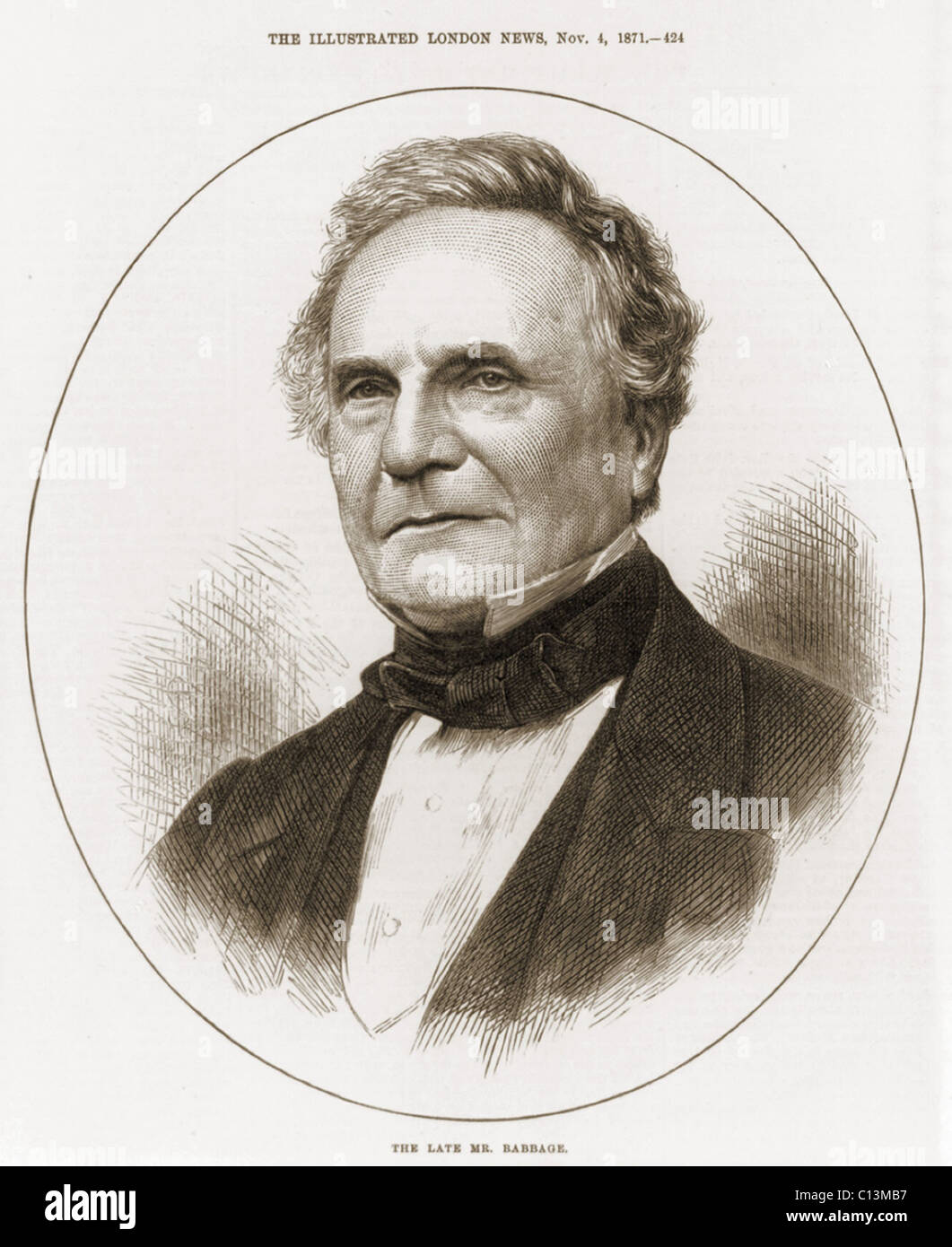 Charles Babbage 1792-1871 English mathematician and engineer who build the most advanced mechanical calculation device of his time. His mechanical computer anticipated the development of 20th century information technology. 1871. Stock Photo