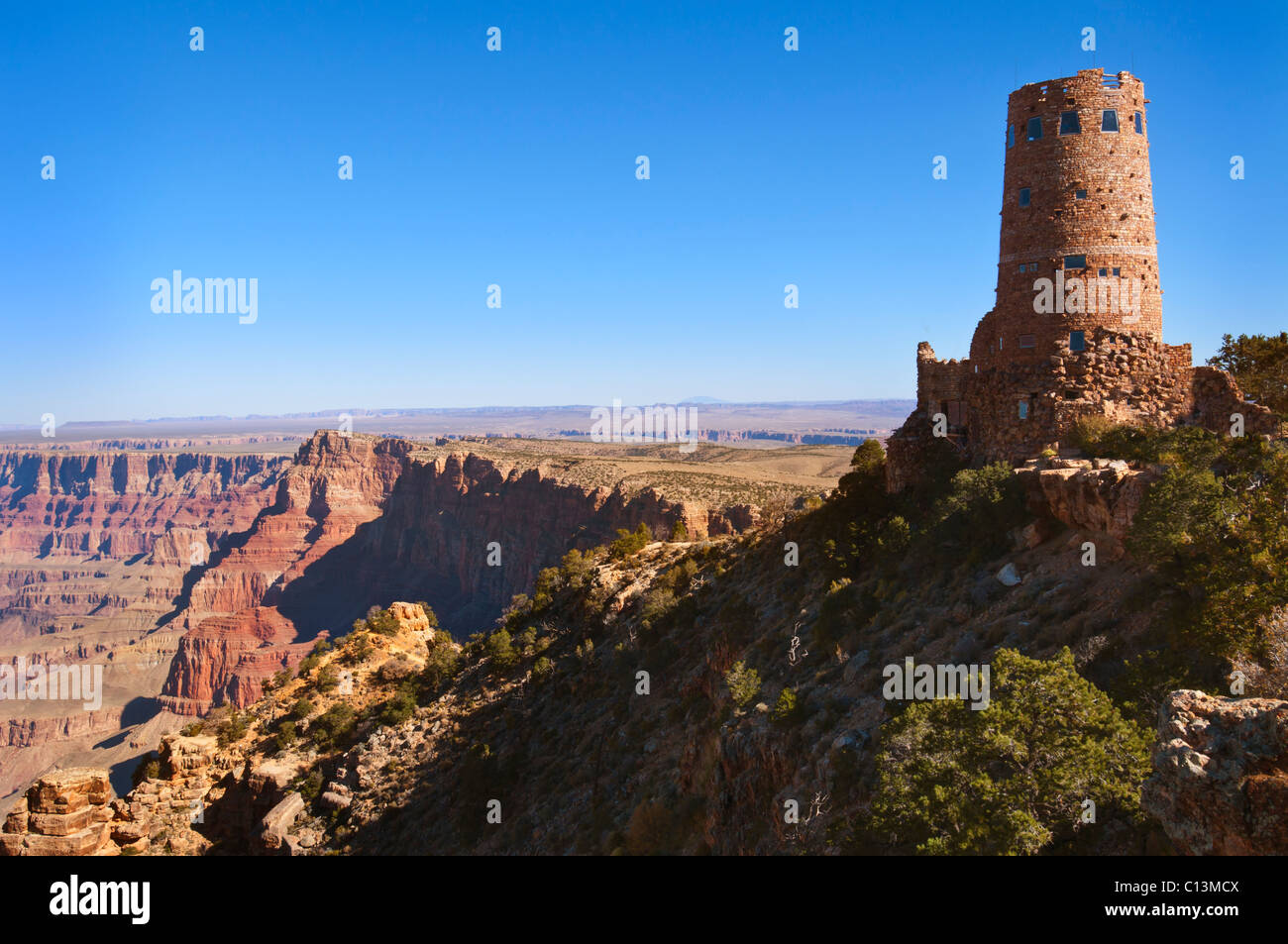 USA, Arizona, Grand Canyon, The Watchtower and desert view Stock Photo ...