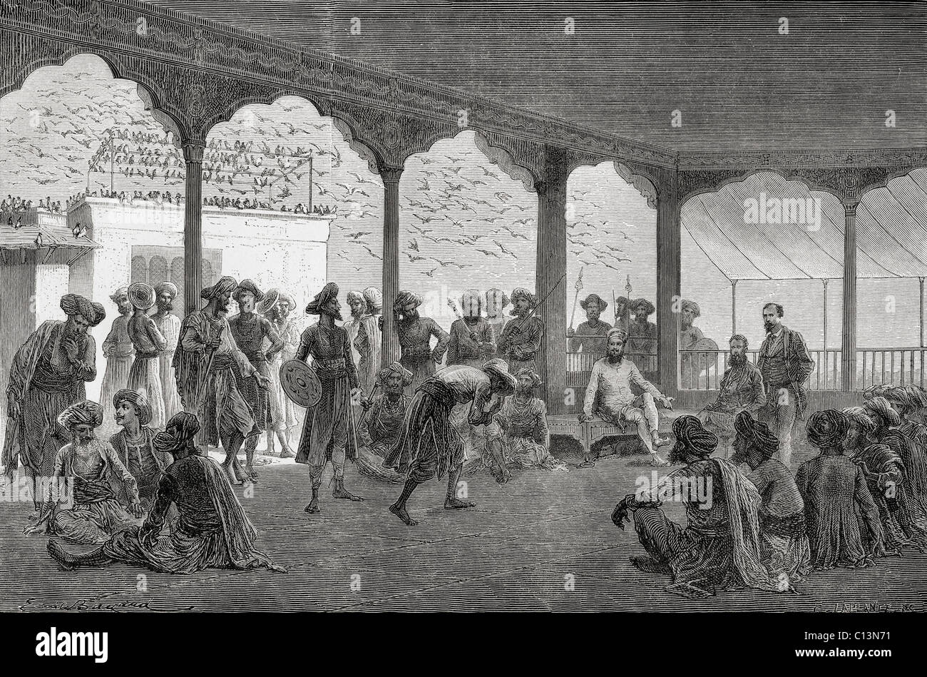 The court of the Gaekwad, the ruling prince or Maharaja Gaekwad of Baroda, India, in the 19th century. Stock Photo