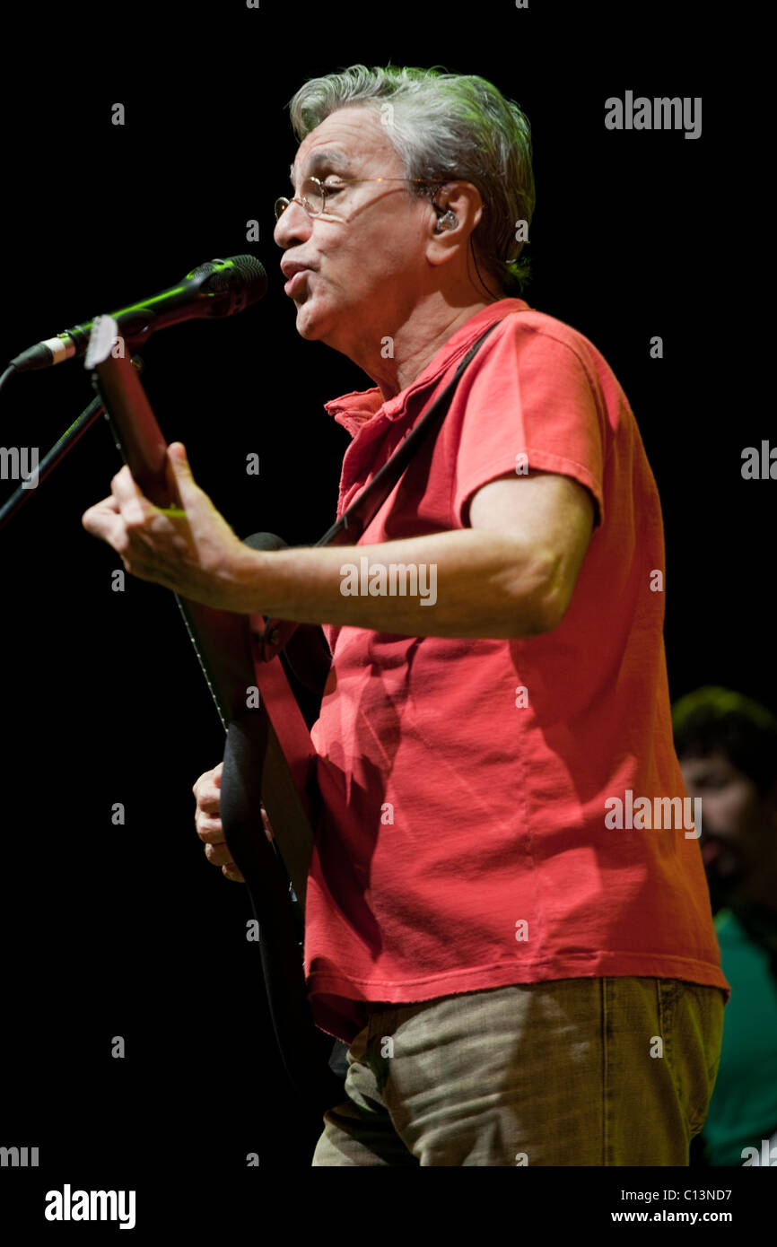 Caetano Veloso, performing live in Madrid 2010. Stock Photo