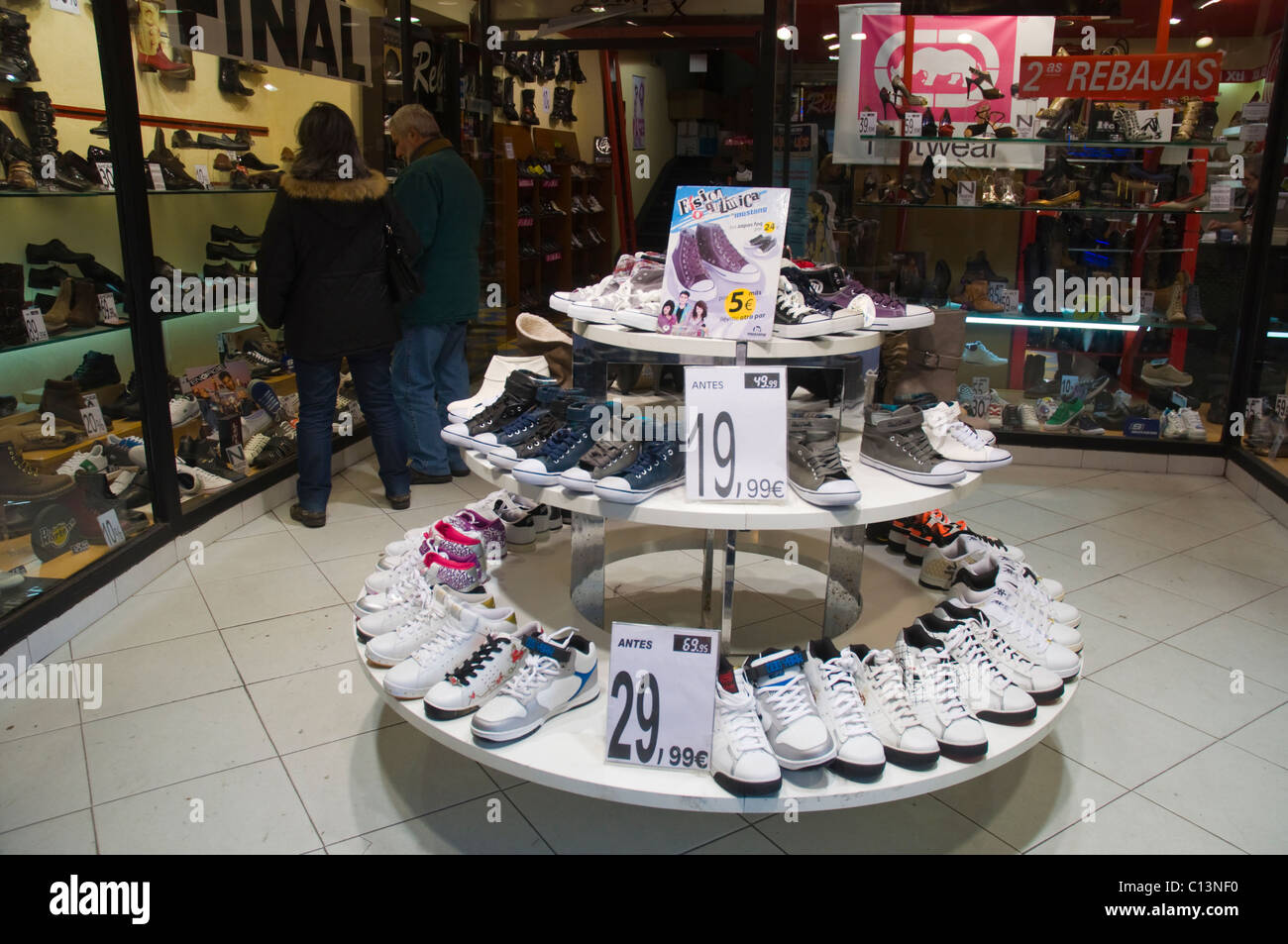 Shoe shop along Calle de Montera street central Madrid Spain Europe