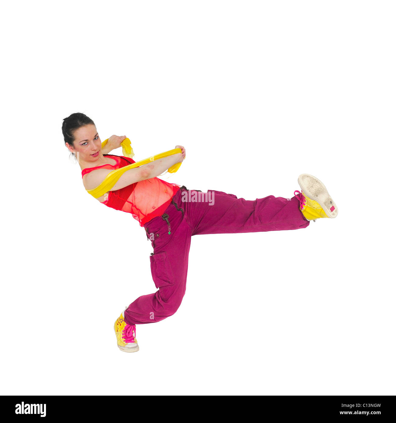 Female Hip hop Dancer On white Background Stock Photo