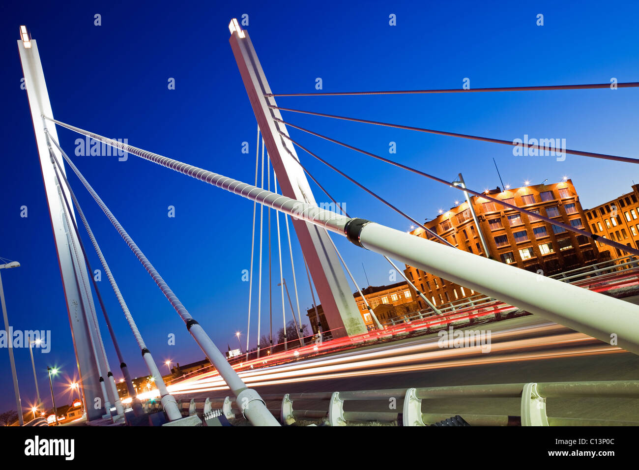 USA, Wisconsin, Milwaukee, suspension bridge at night Stock Photo Alamy