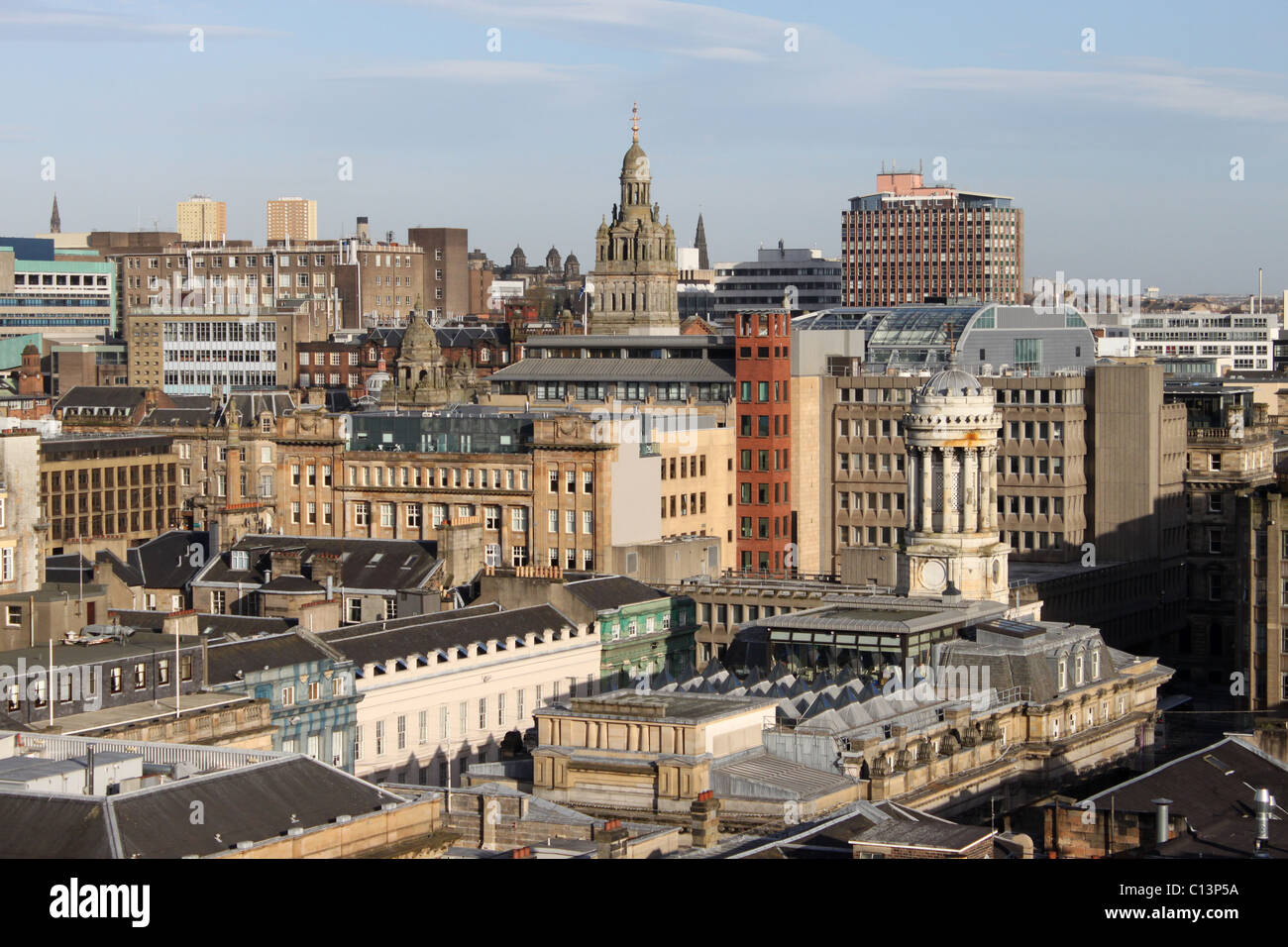 Glasgow city skyline seen from the Lighthouse, Mitchell Lane Stock