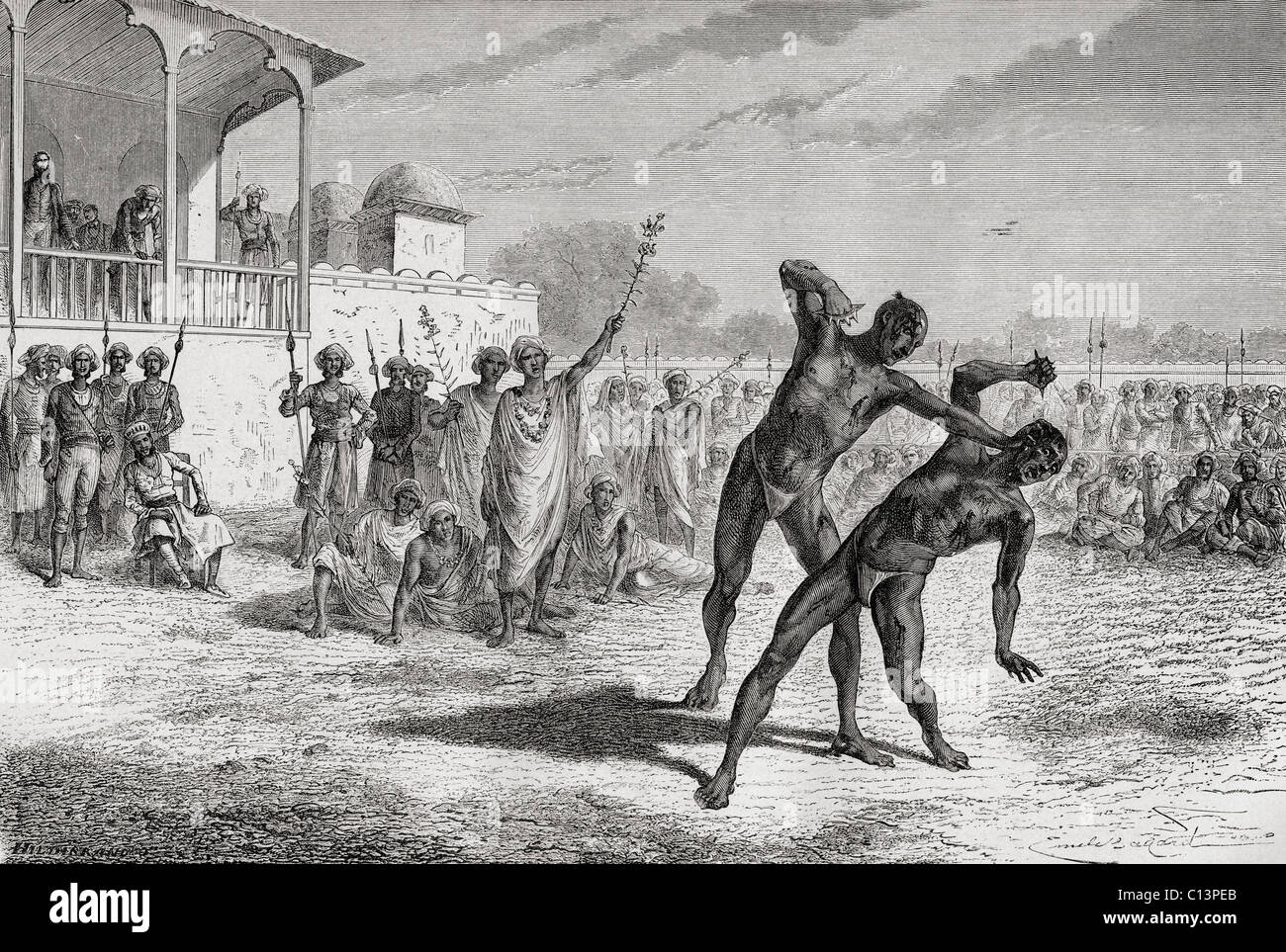 Blood sport in Baroda, India in the 19th century. Stock Photo