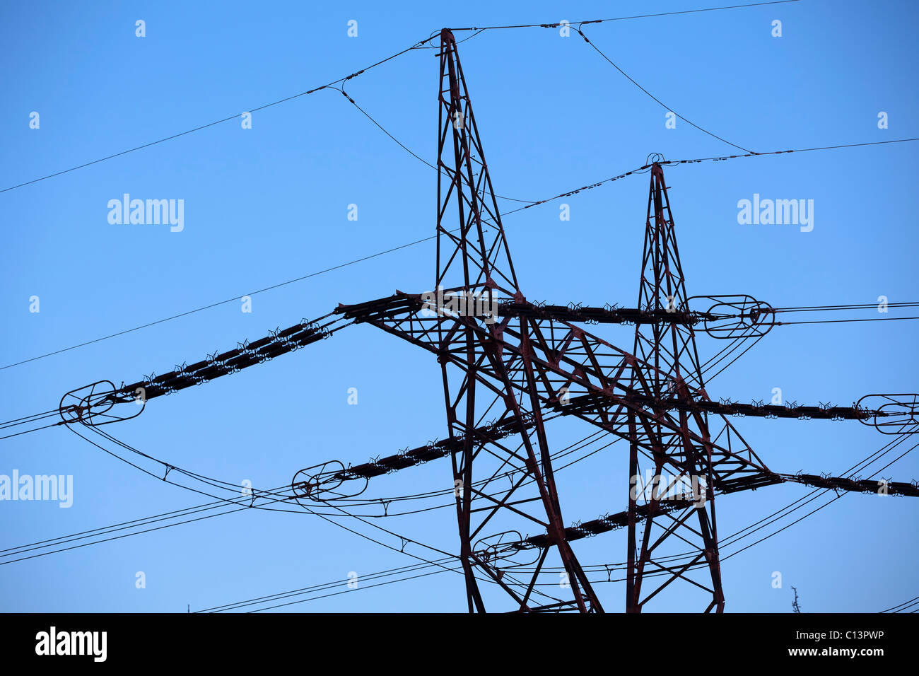 Power Line, power electric distribution Stock Photo Alamy