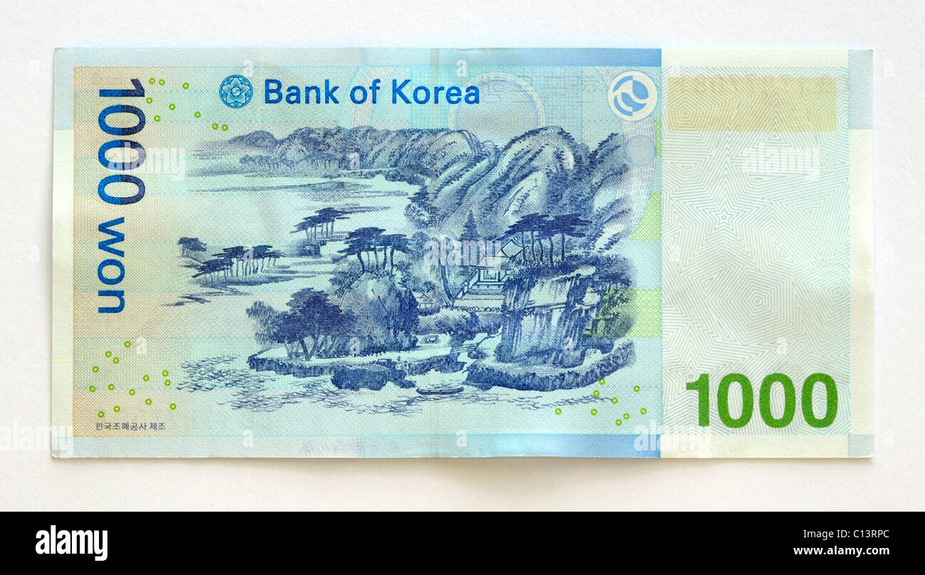 South Korea One Thousand 1000 Won Bank Note. Stock Photo
