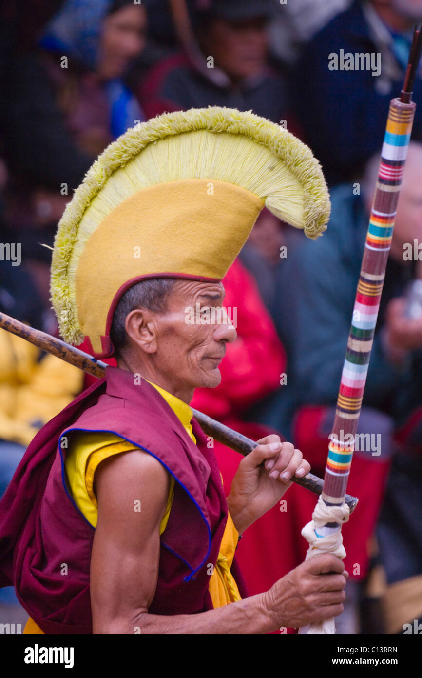Yellow Hat Lama at Ladakh Festival, Leh, Ladakh, India Stock Photo
