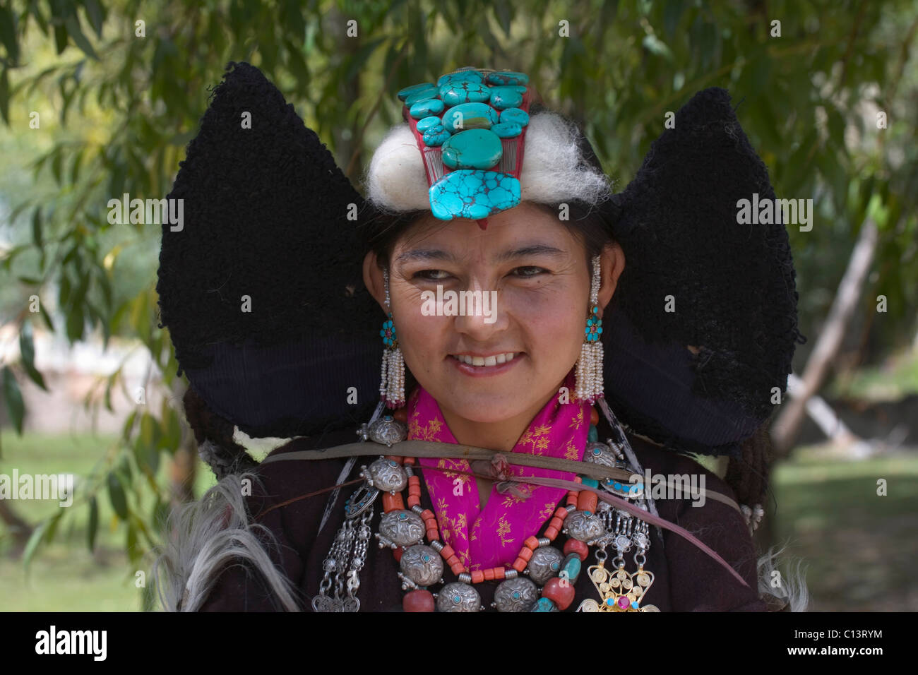 Local tribespeople in traditional costume come to Ladakh Festival, Leh, India Stock Photo