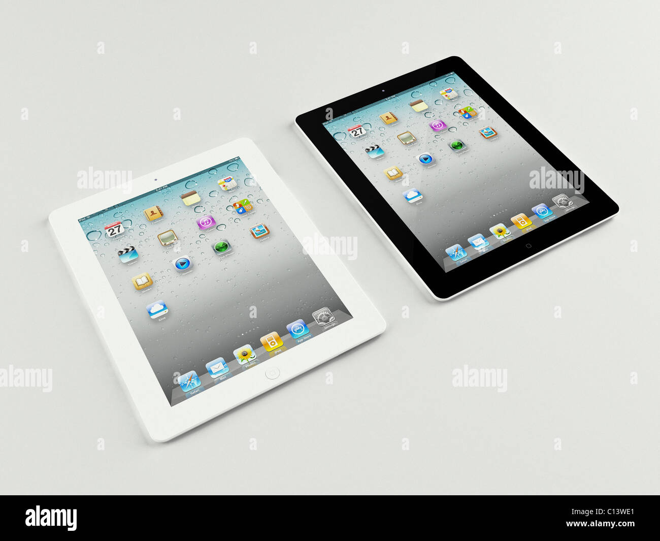 Ipad 2 on light grey background included cutout paths Stock Photo