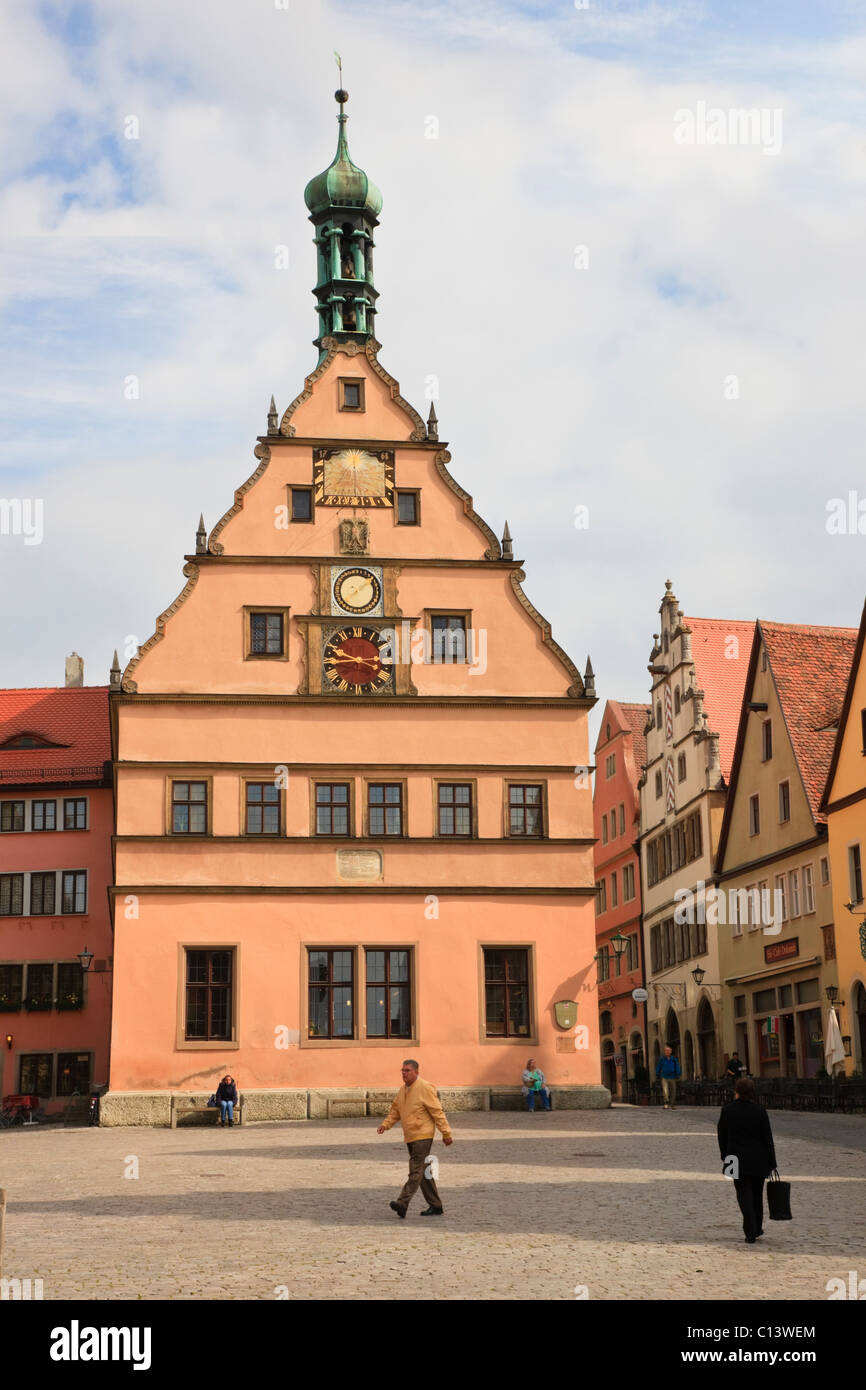Rothenburg, Bavaria, Germany. Clock Tower in cobbled town square now