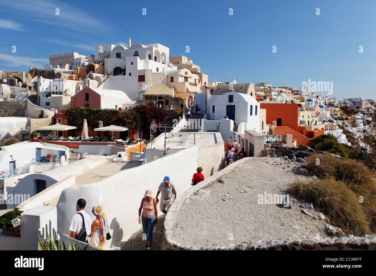 Tourists in Oia, Santorini, Cylcades, Greece Stock Photo
