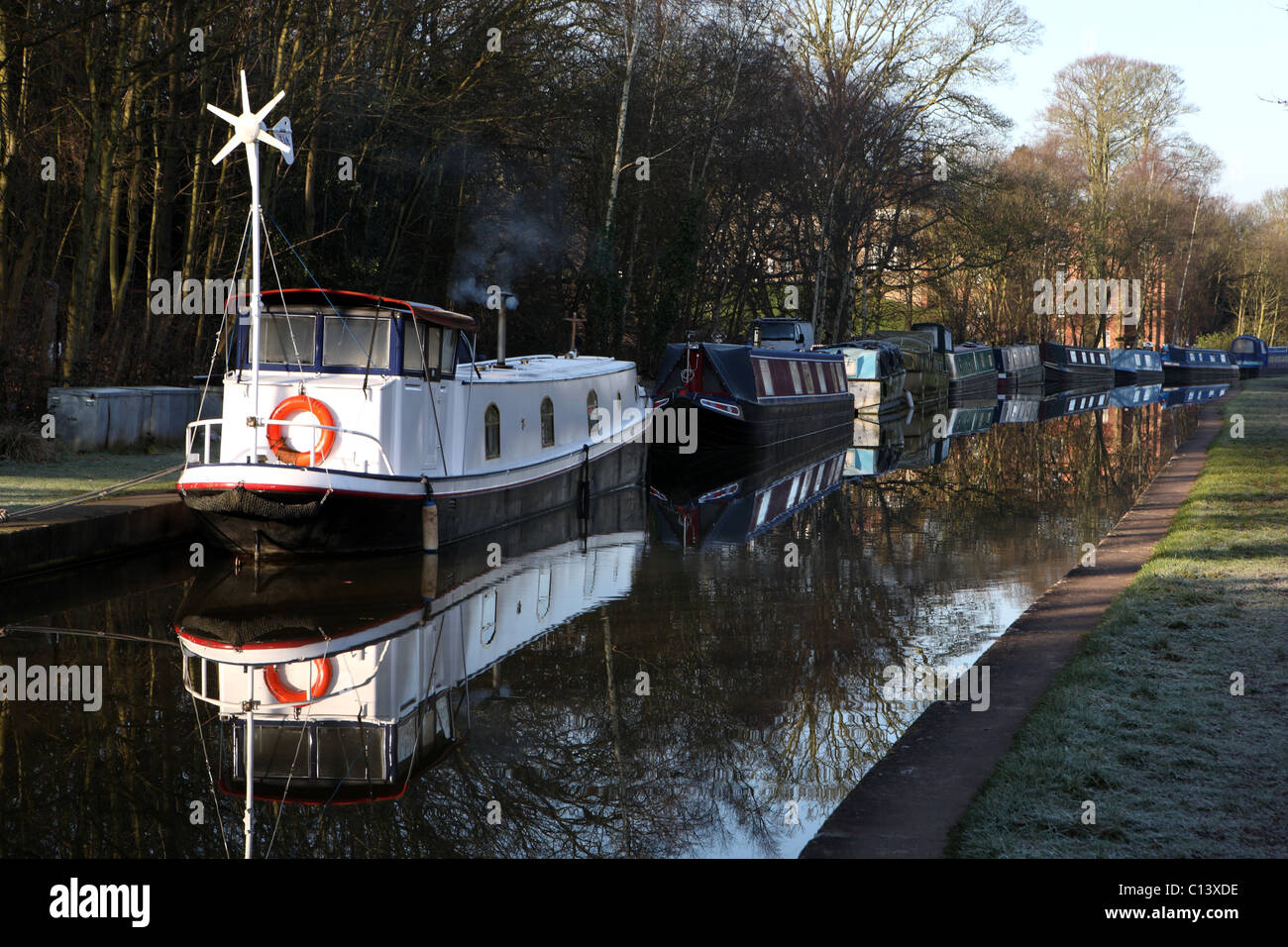 Narrowboat with wind turbine generator Stock Photo