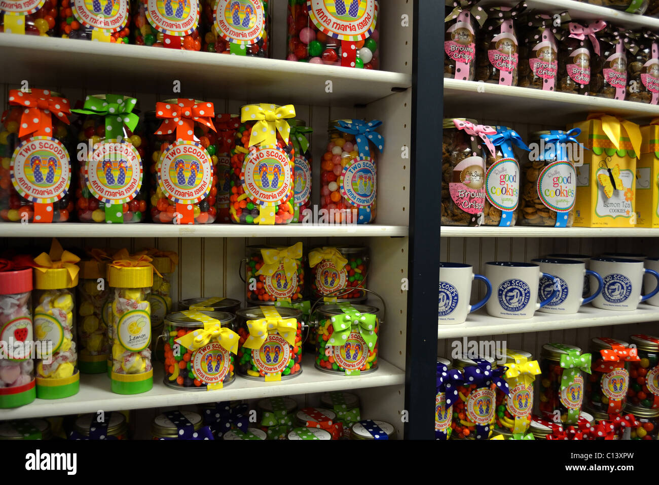 Colorful sweets at candy shop and on Anna Maria Island