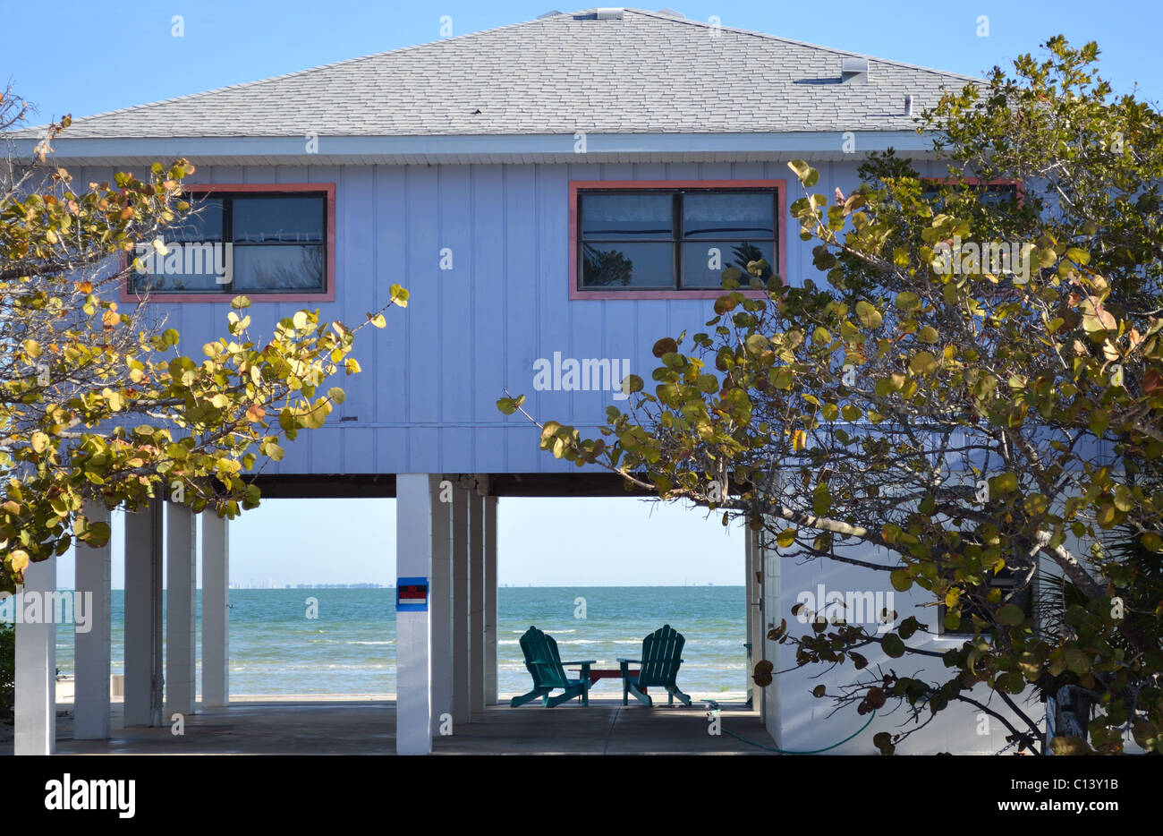 Florida house partially on stilts beside Tampa Bay Stock Photo Alamy
