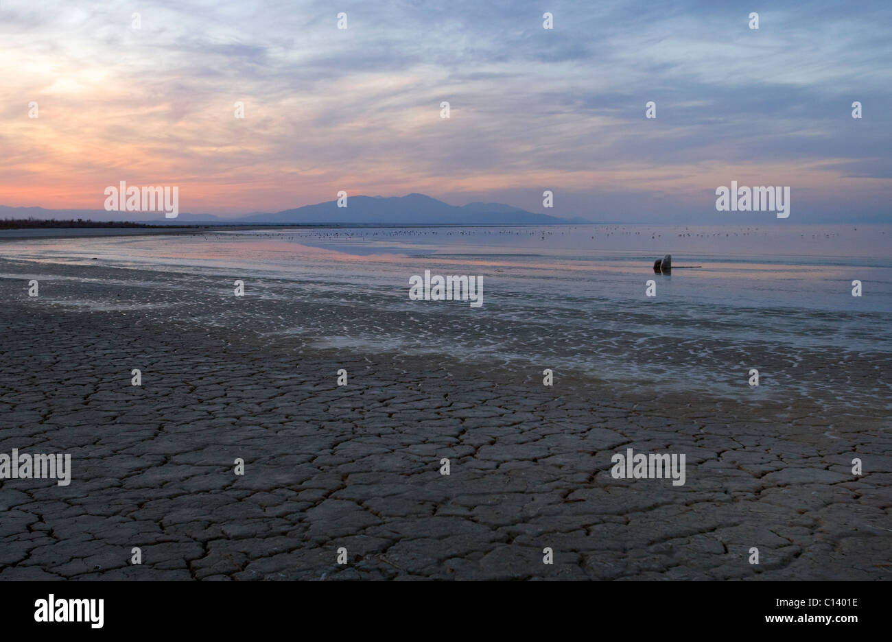 Sunset along the Salton Sea. Stock Photo