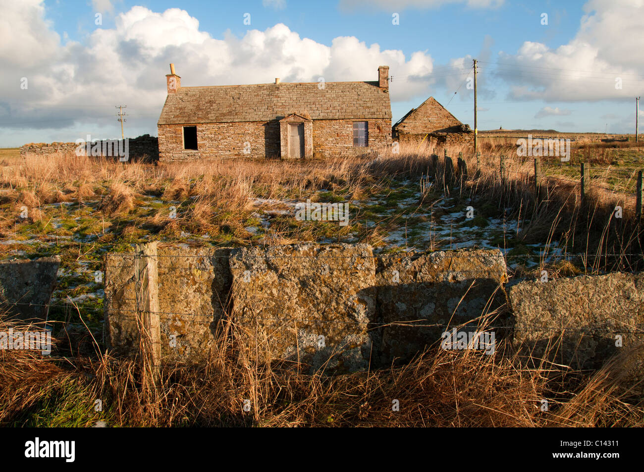 Abandoned cottage near Scarfskerry, Caithness, Scotland, UK Stock Photo