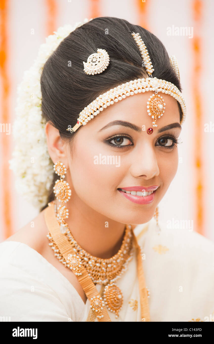 Portrait of a bride in traditional South Indian dress Stock Photo