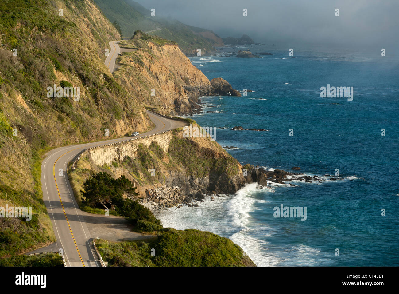 California Highway One winds along the Big Sur coastline. Near Monterey County mile marker 20.00 Stock Photo