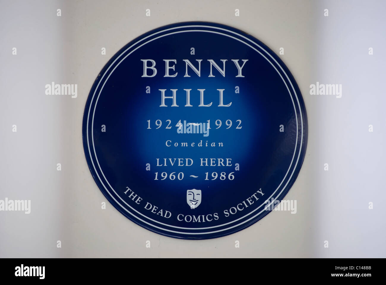 dead comics society blue plaque marking a home of comedian benny hill, in queen's gate, london, england Stock Photo