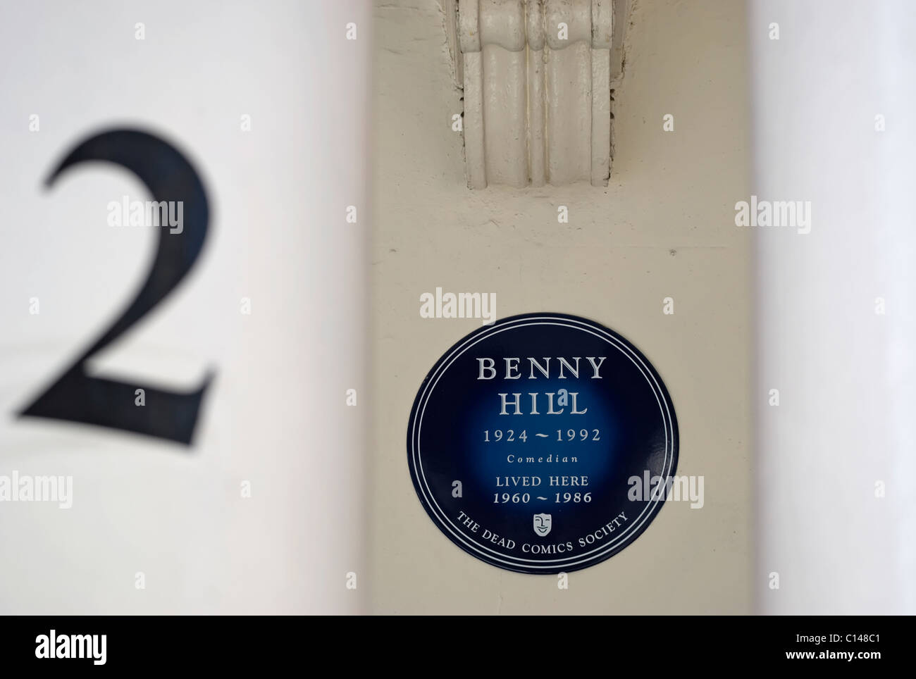 dead comics society blue plaque marking a home of comedian benny hill, in queen's gate, london, england Stock Photo