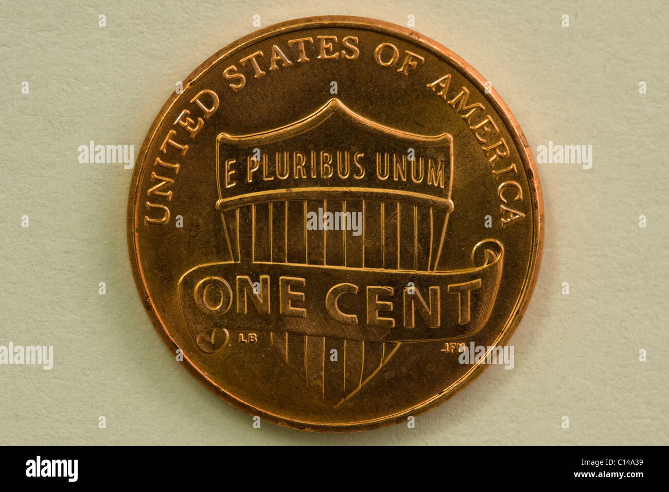 Redesign of the reverse of a U.S. 1 Cent coin circa 2010. Stock Photo
