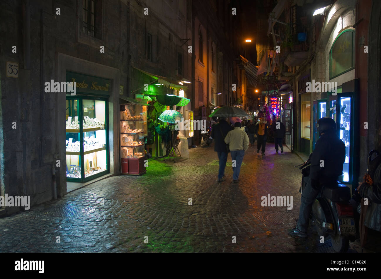 Spaccanapoli street at night centro storico the old town Naples Campania Italy Europe Stock Photo
