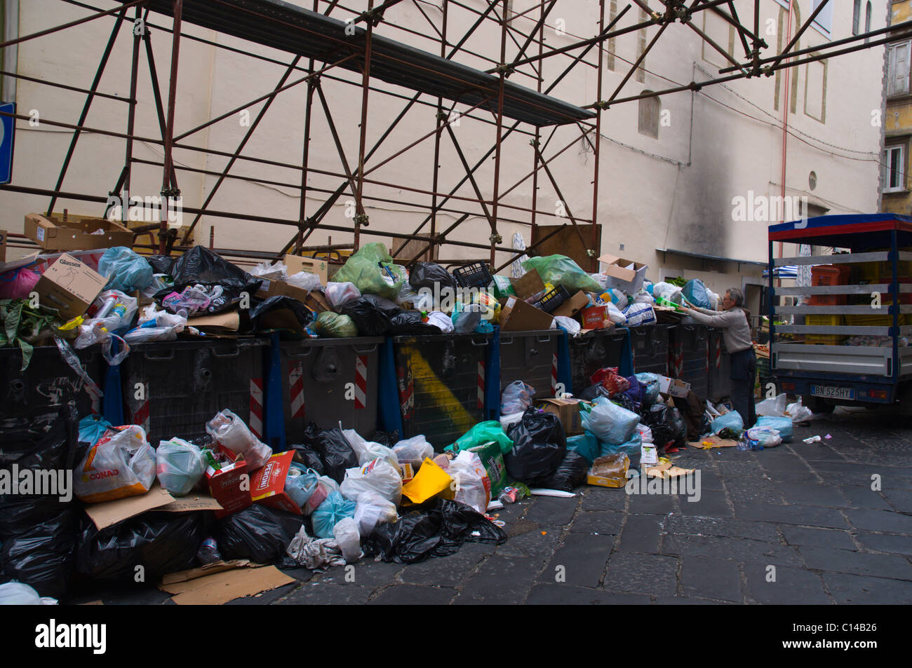 Uncollected rubbish because of strike centro storico the old town Naples Campania Italy Europe Stock Photo