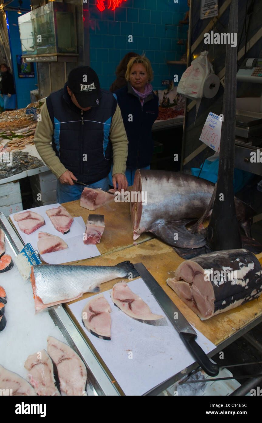 Seafood stall La Pignasecca market Quartieri Spagnoli district Naples Campania Italy Europe Stock Photo