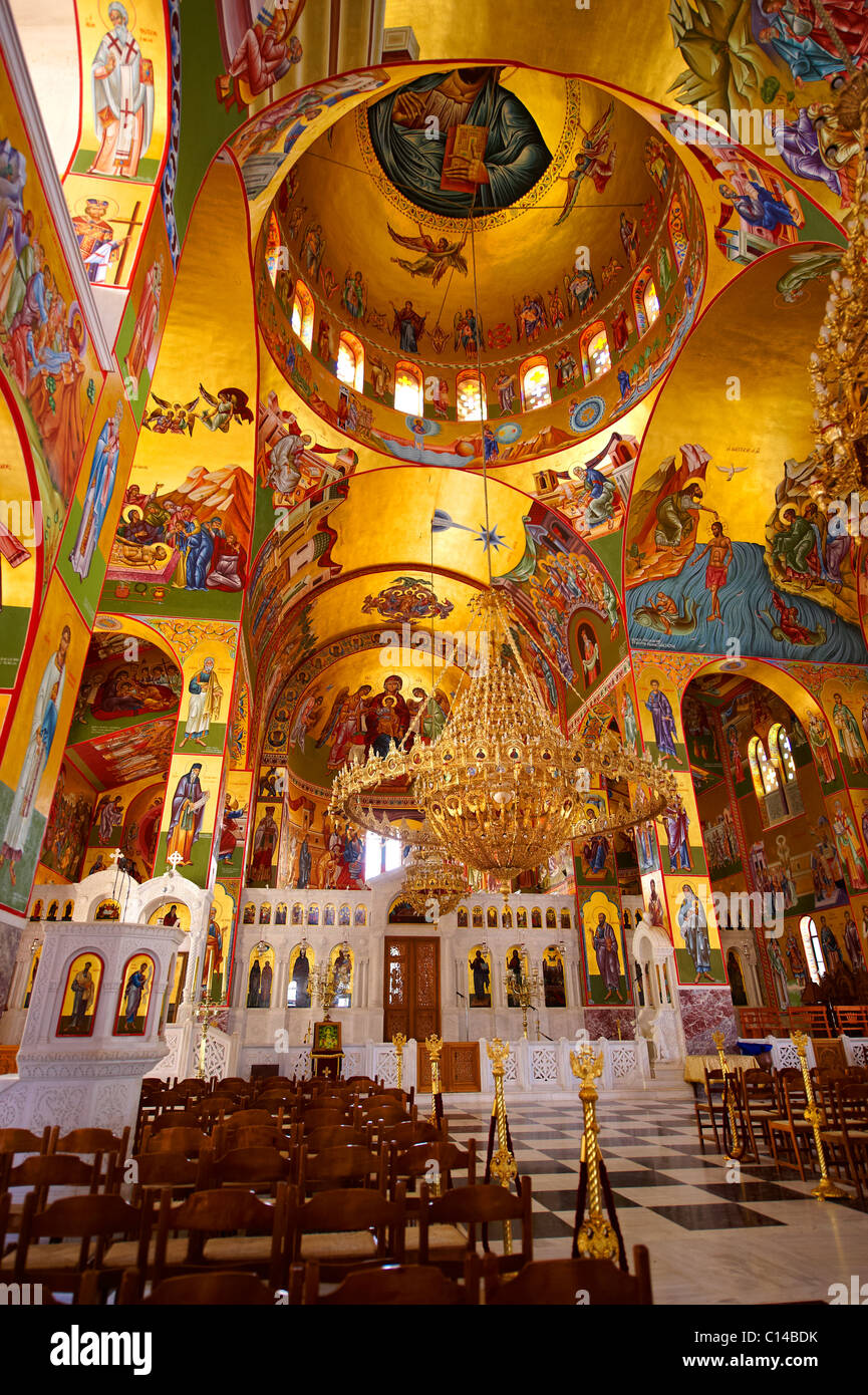 The Byzantine style frescos of the new Orthodox church of Omala. Kefalonia, Ionian Islands, Greece. Stock Photo