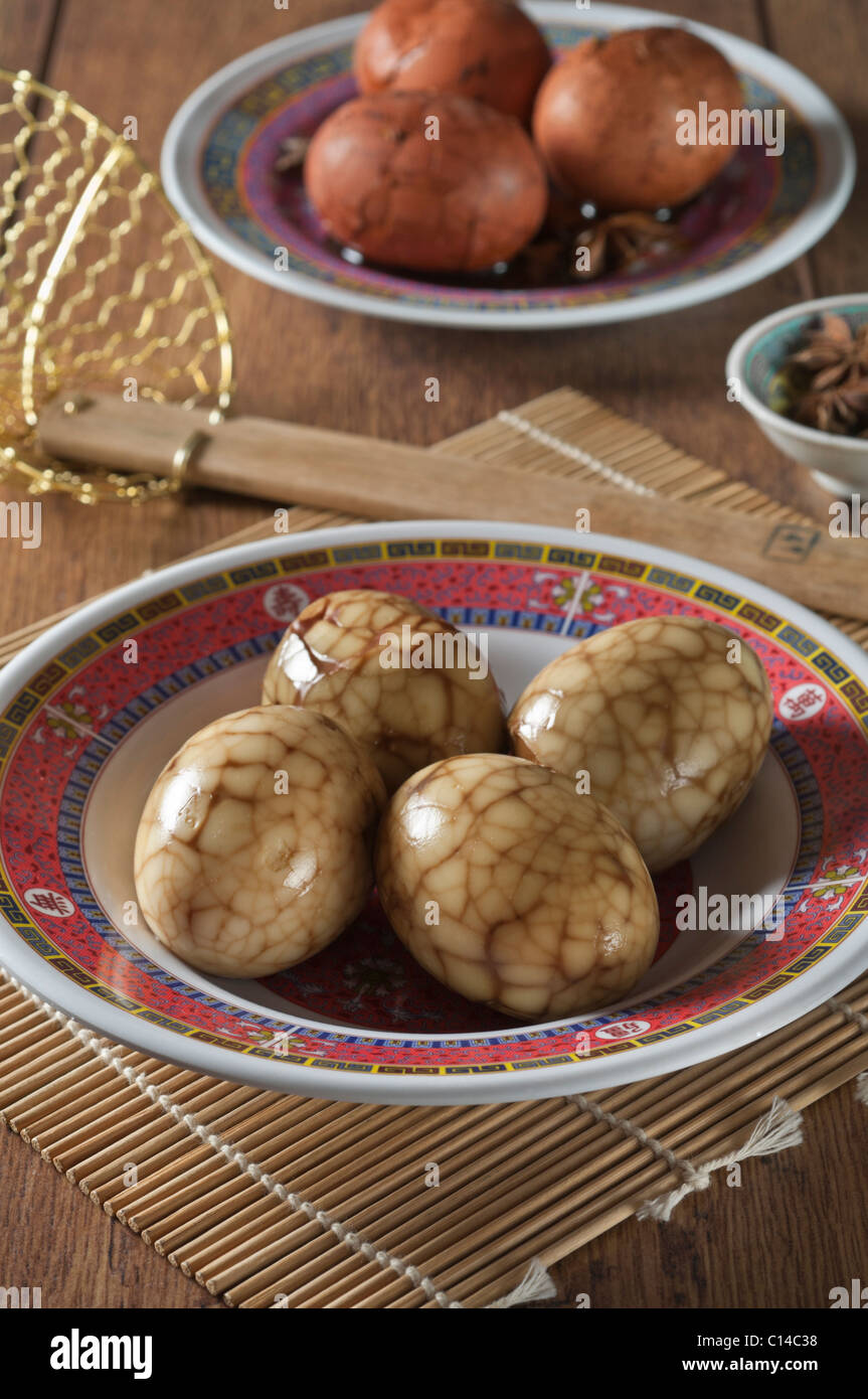 Tea leaf eggs Traditional Chinese snack Stock Photo